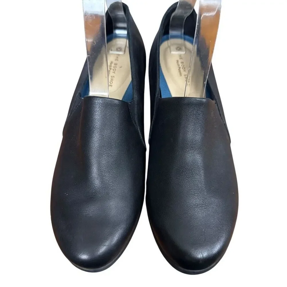 Hush Puppies The Body Shoe Maria Black Wedge Leather Comfort Shoes Slip On sz 8